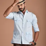 Men's Rajputana Hunting Styled Sky Blue Shirt | Regal Outdoor Wear